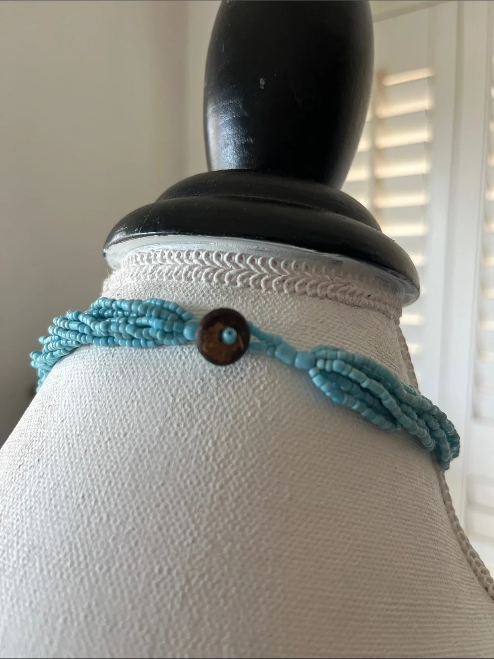 Vintage Capiz Shell Necklace | Multi-Strand Blue Beads | Coastal Boho Chic